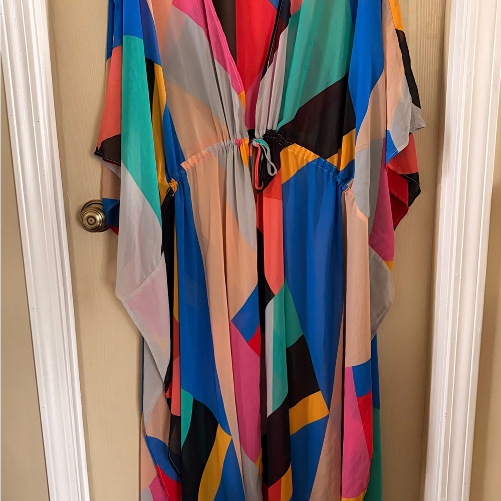 Colorful Geometric Patterned Sheer Cover Up